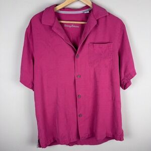 Tommy Bahama Shirt Medium Men's Red Button Down Short Sleeve Casual 100% Silk